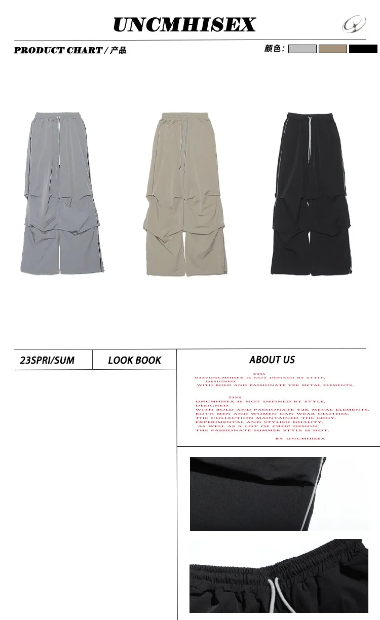 Stacia Solid Color High Waist Pleated Drawstring Straight Leg Parachute Crago Pants