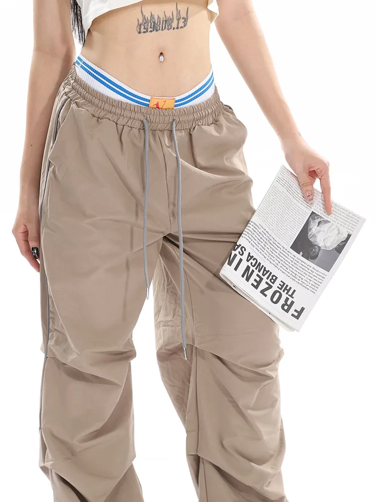 Stacia Solid Color High Waist Pleated Drawstring Straight Leg Parachute Crago Pants
