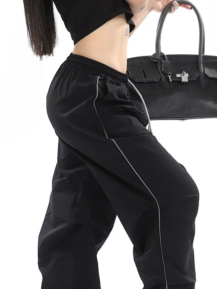 Stacia Solid Color High Waist Pleated Drawstring Straight Leg Parachute Crago Pants