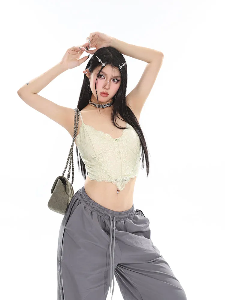 Stacia Solid Color High Waist Pleated Drawstring Straight Leg Parachute Crago Pants