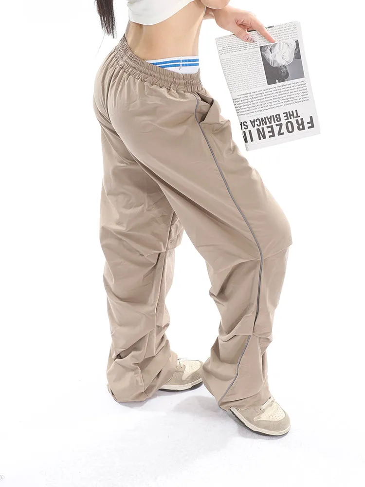 Stacia Solid Color High Waist Pleated Drawstring Straight Leg Parachute Crago Pants