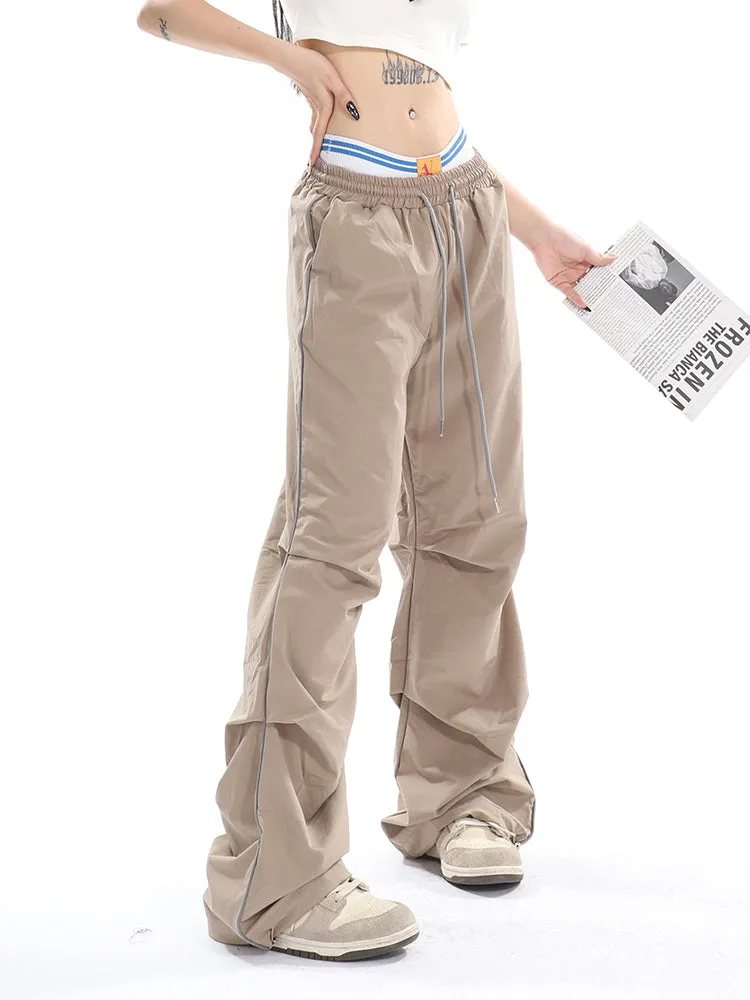 Stacia Solid Color High Waist Pleated Drawstring Straight Leg Parachute Crago Pants