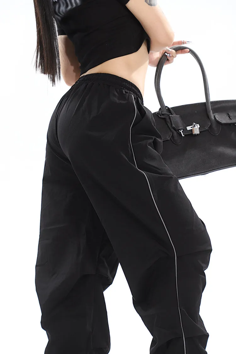 Stacia Solid Color High Waist Pleated Drawstring Straight Leg Parachute Crago Pants