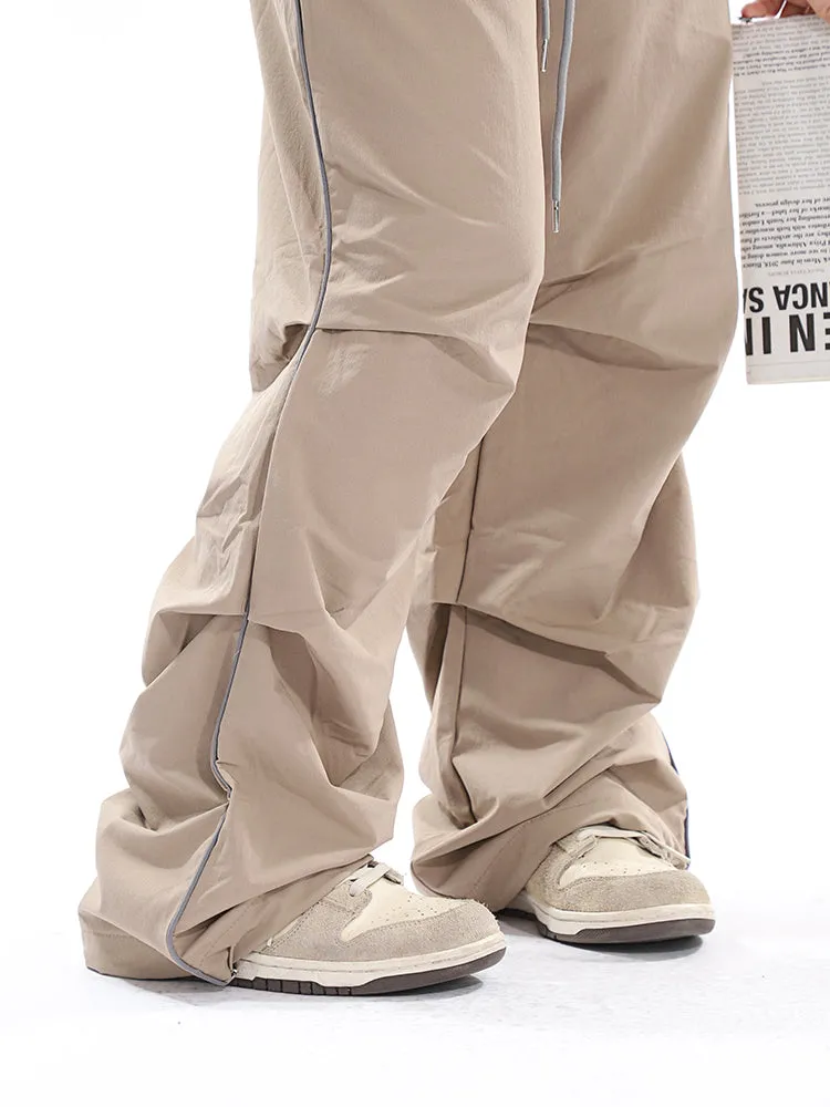 Stacia Solid Color High Waist Pleated Drawstring Straight Leg Parachute Crago Pants
