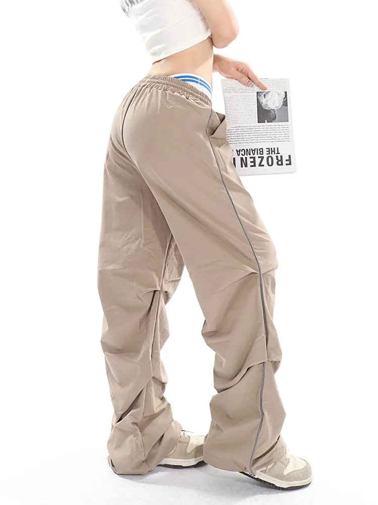 Stacia Solid Color High Waist Pleated Drawstring Straight Leg Parachute Crago Pants