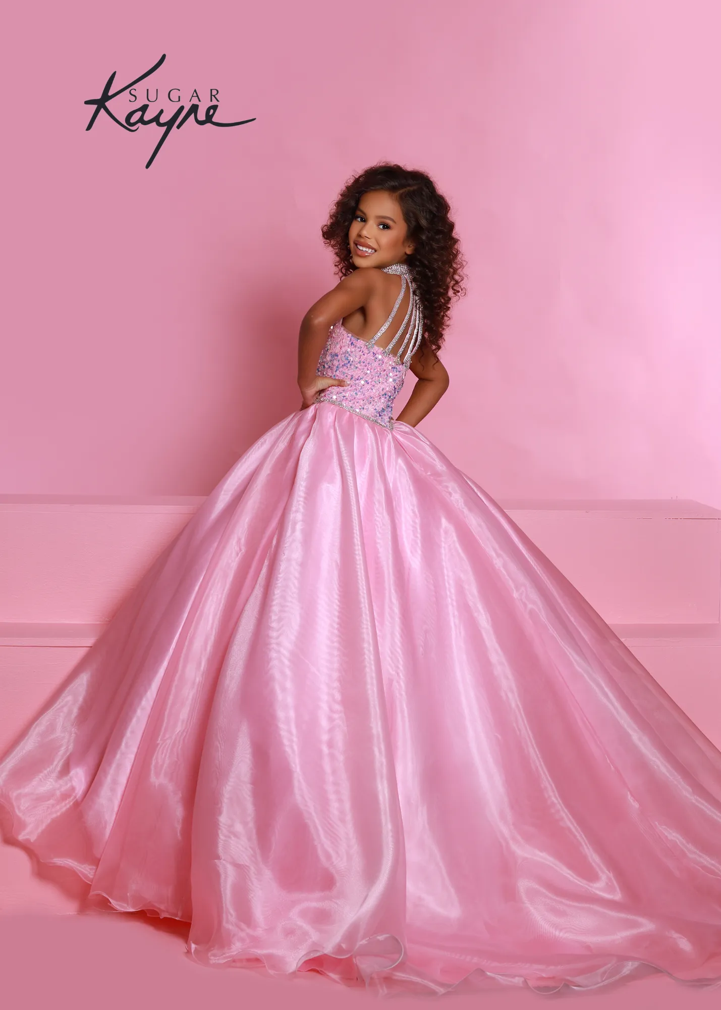 Sugar Kayne C302 Size 6 Unicorn Sequin velvet girls ballgown shimmer pageant dress high neck