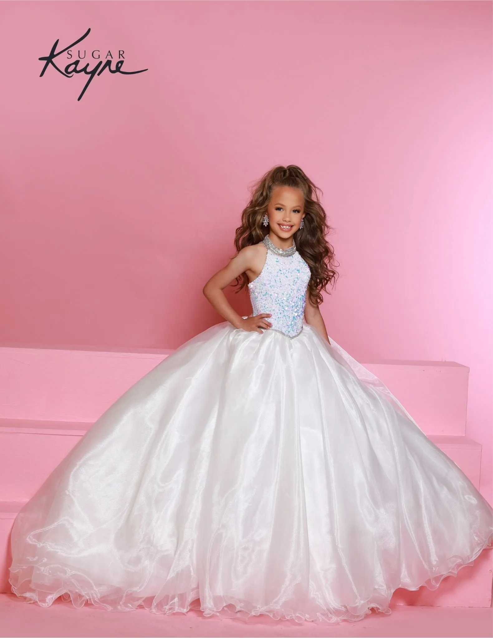 Sugar Kayne C302 Size 6 Unicorn Sequin velvet girls ballgown shimmer pageant dress high neck