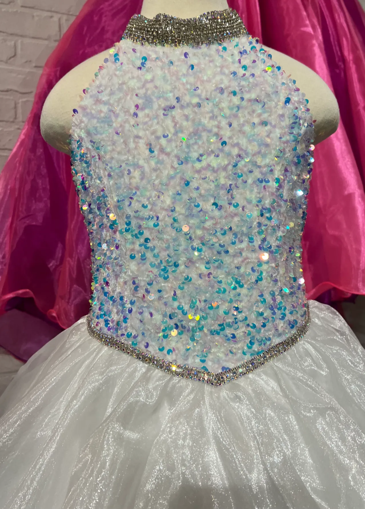 Sugar Kayne C302 Size 6 Unicorn Sequin velvet girls ballgown shimmer pageant dress high neck