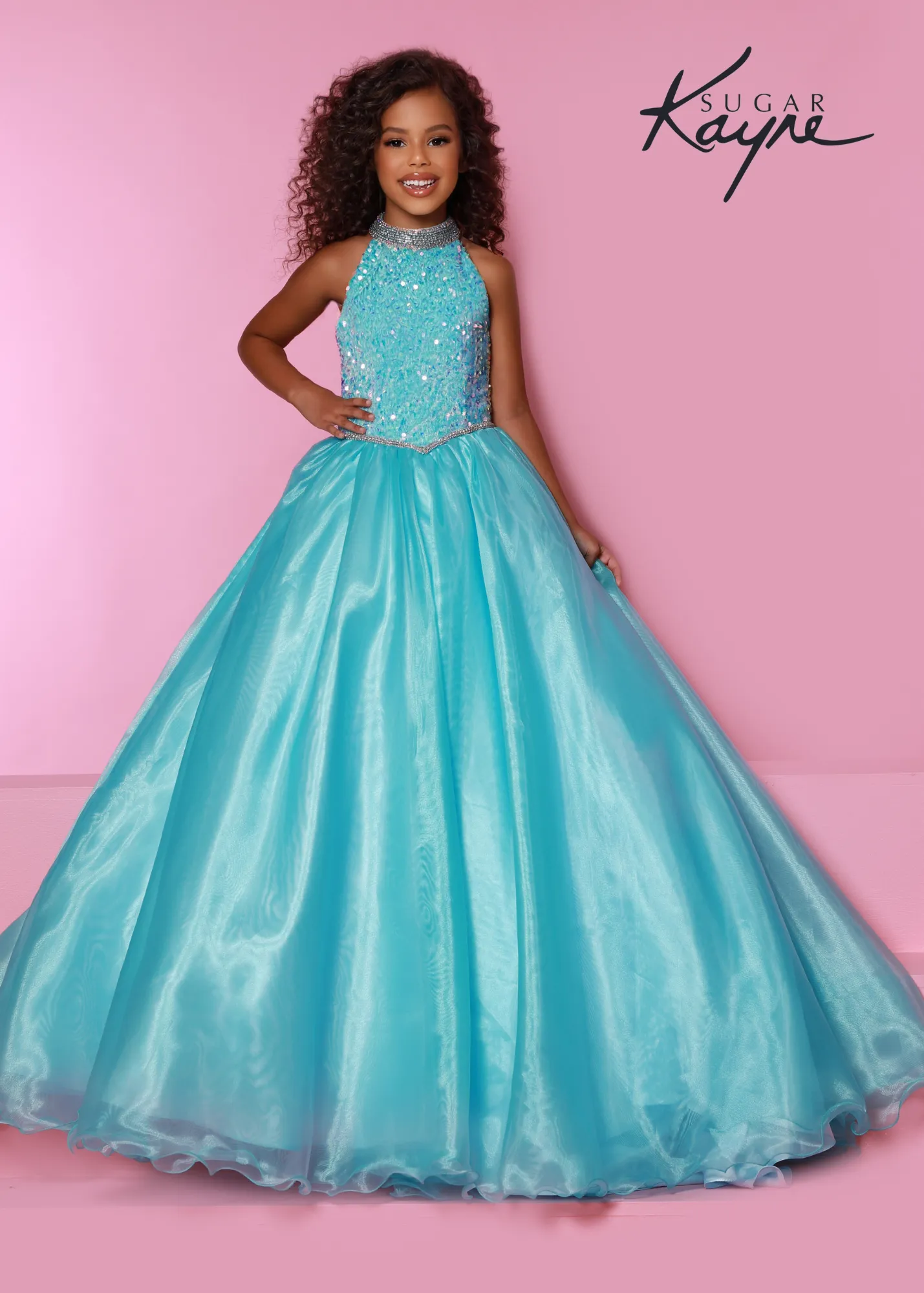 Sugar Kayne C302 Size 6 Unicorn Sequin velvet girls ballgown shimmer pageant dress high neck