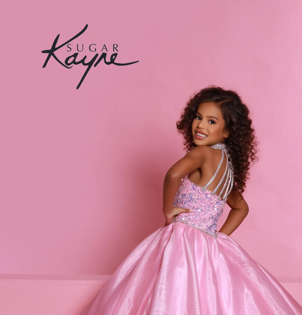 Sugar Kayne C302 Size 6 Unicorn Sequin velvet girls ballgown shimmer pageant dress high neck