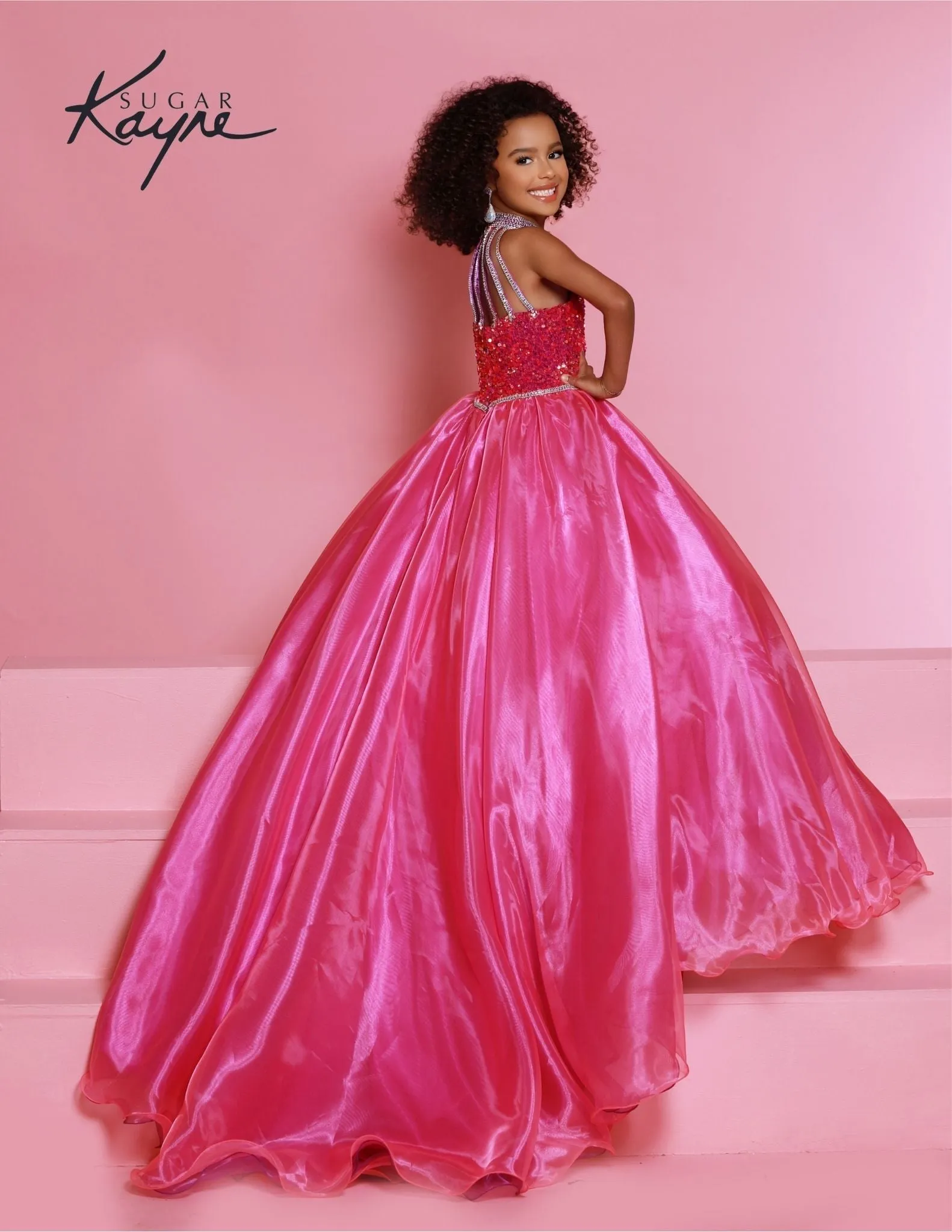 Sugar Kayne C302 Size 6 Unicorn Sequin velvet girls ballgown shimmer pageant dress high neck