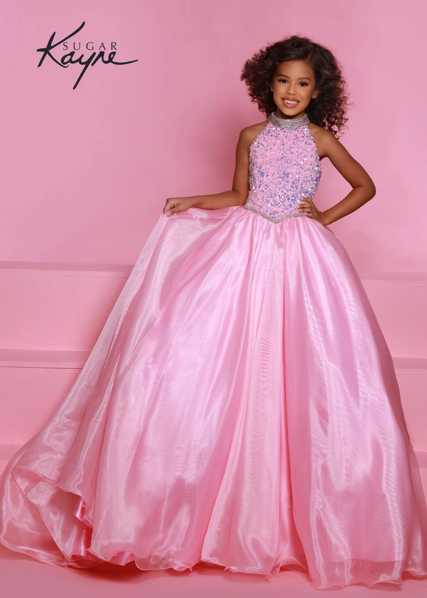 Sugar Kayne C302 Size 6 Unicorn Sequin velvet girls ballgown shimmer pageant dress high neck