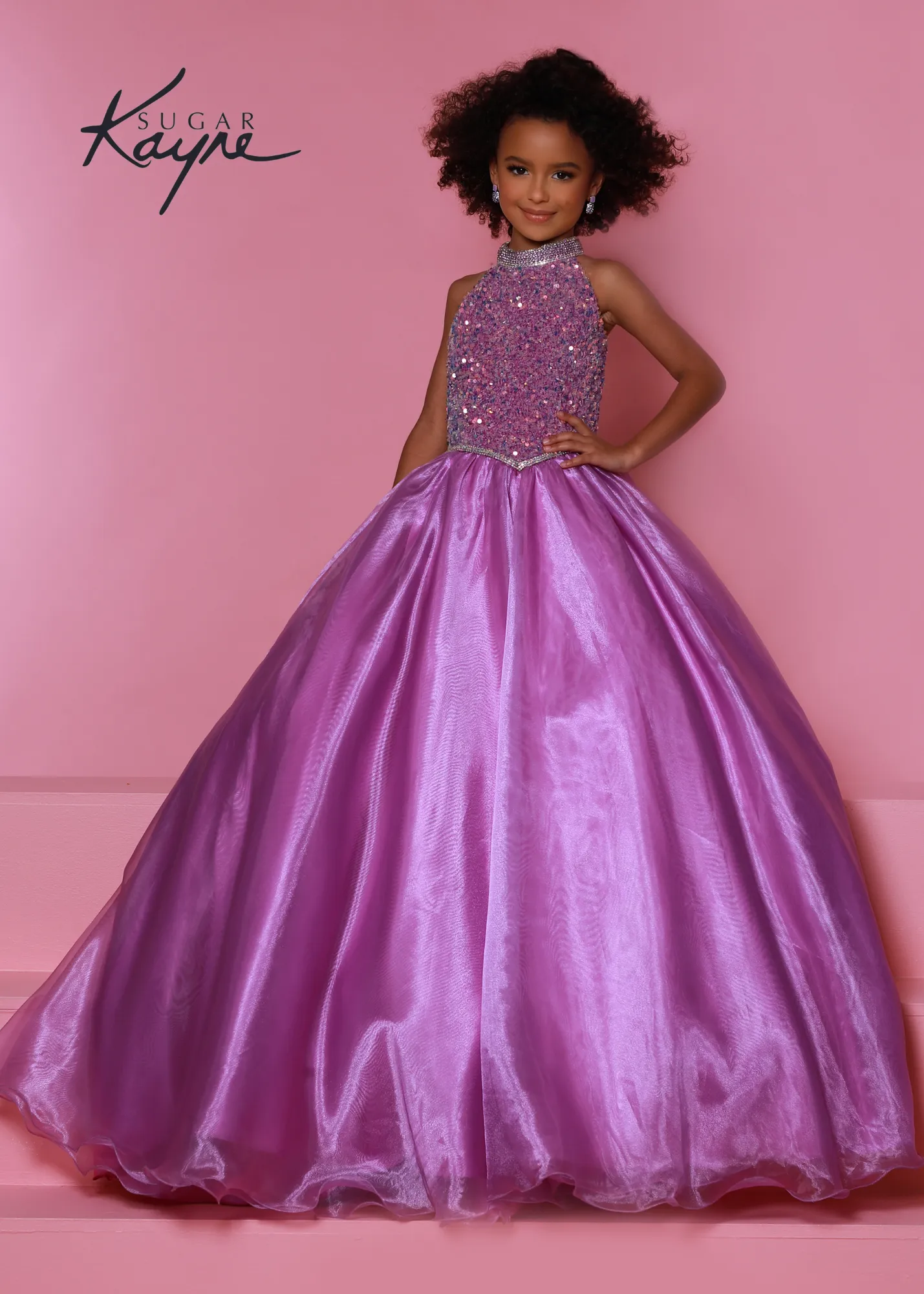 Sugar Kayne C302 Size 6 Unicorn Sequin velvet girls ballgown shimmer pageant dress high neck