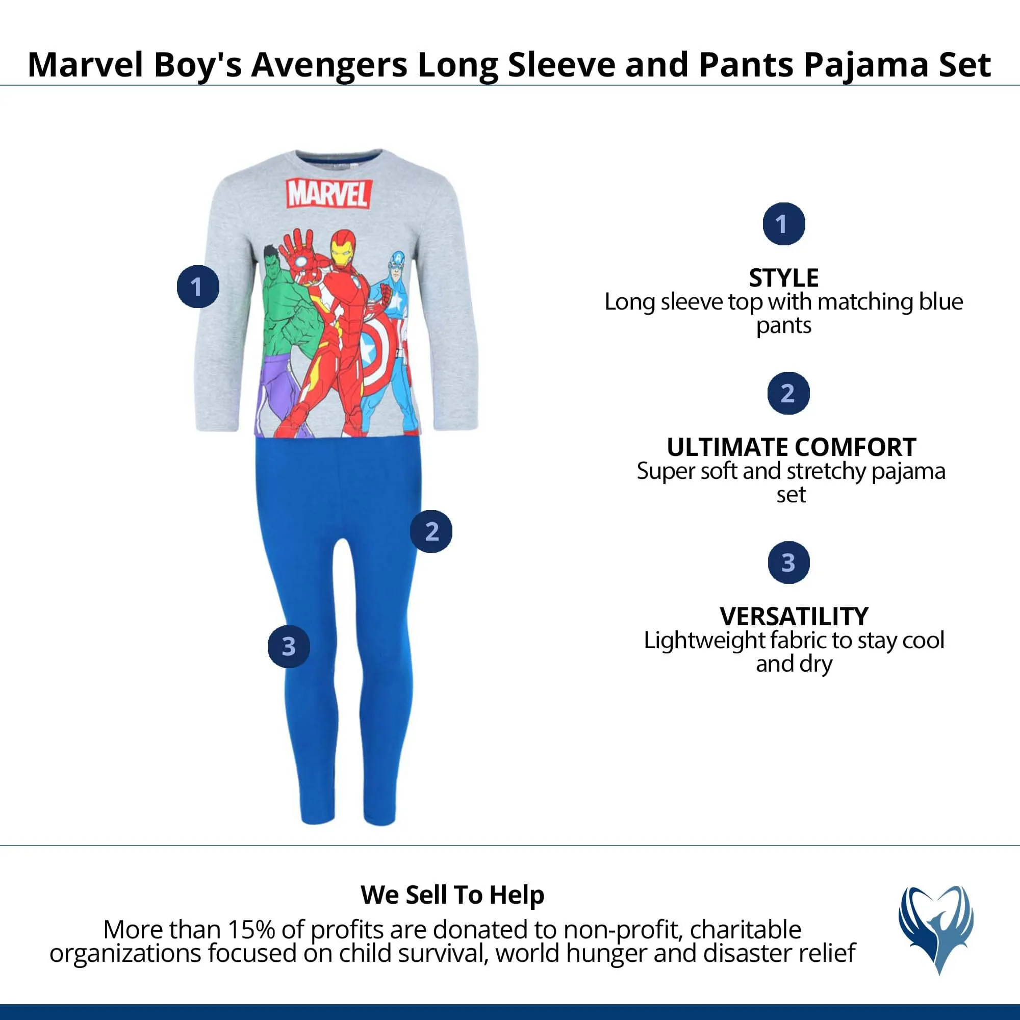 Textiel Trade Boy's Avengers Long Sleeve and Pants Pajama Set
