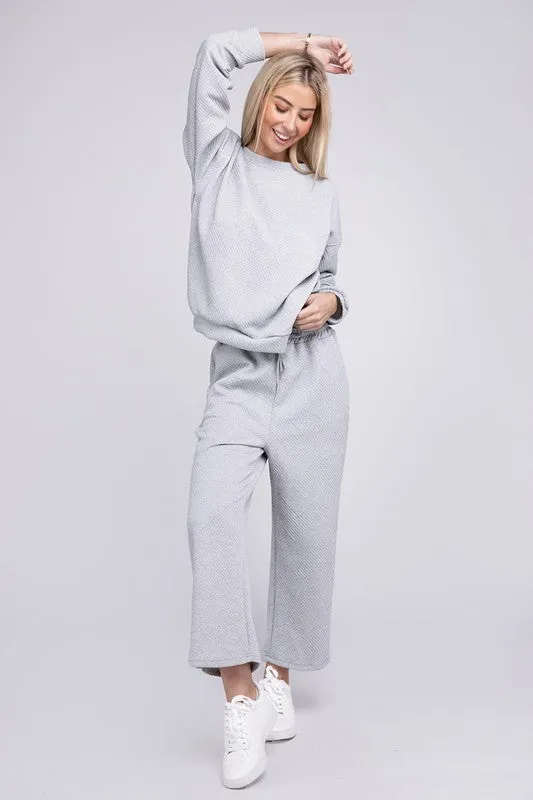 Textured Fabric Top and Crop Pants Set