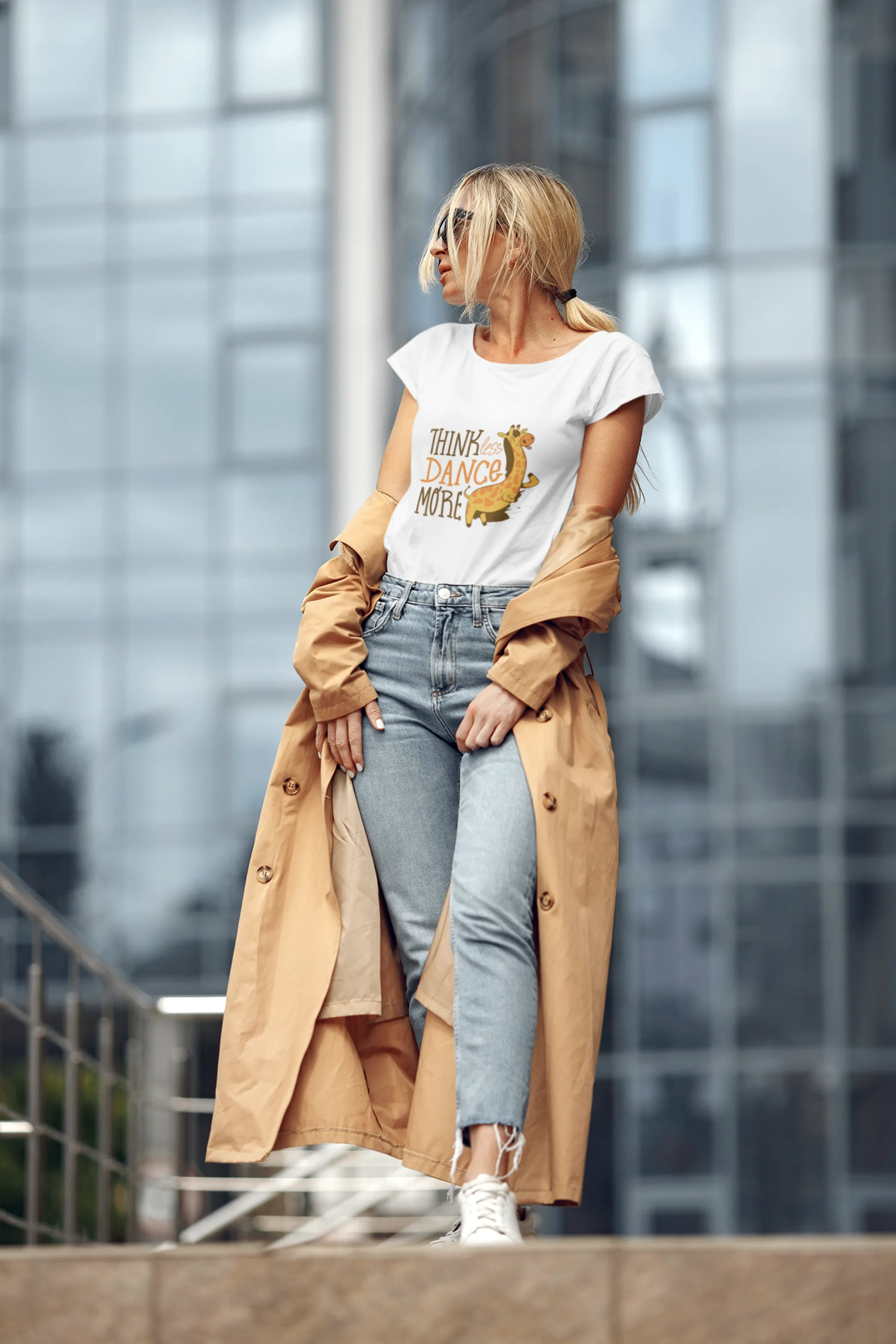 Think Less Dance More Printed Scoop Neck T-shirt for women