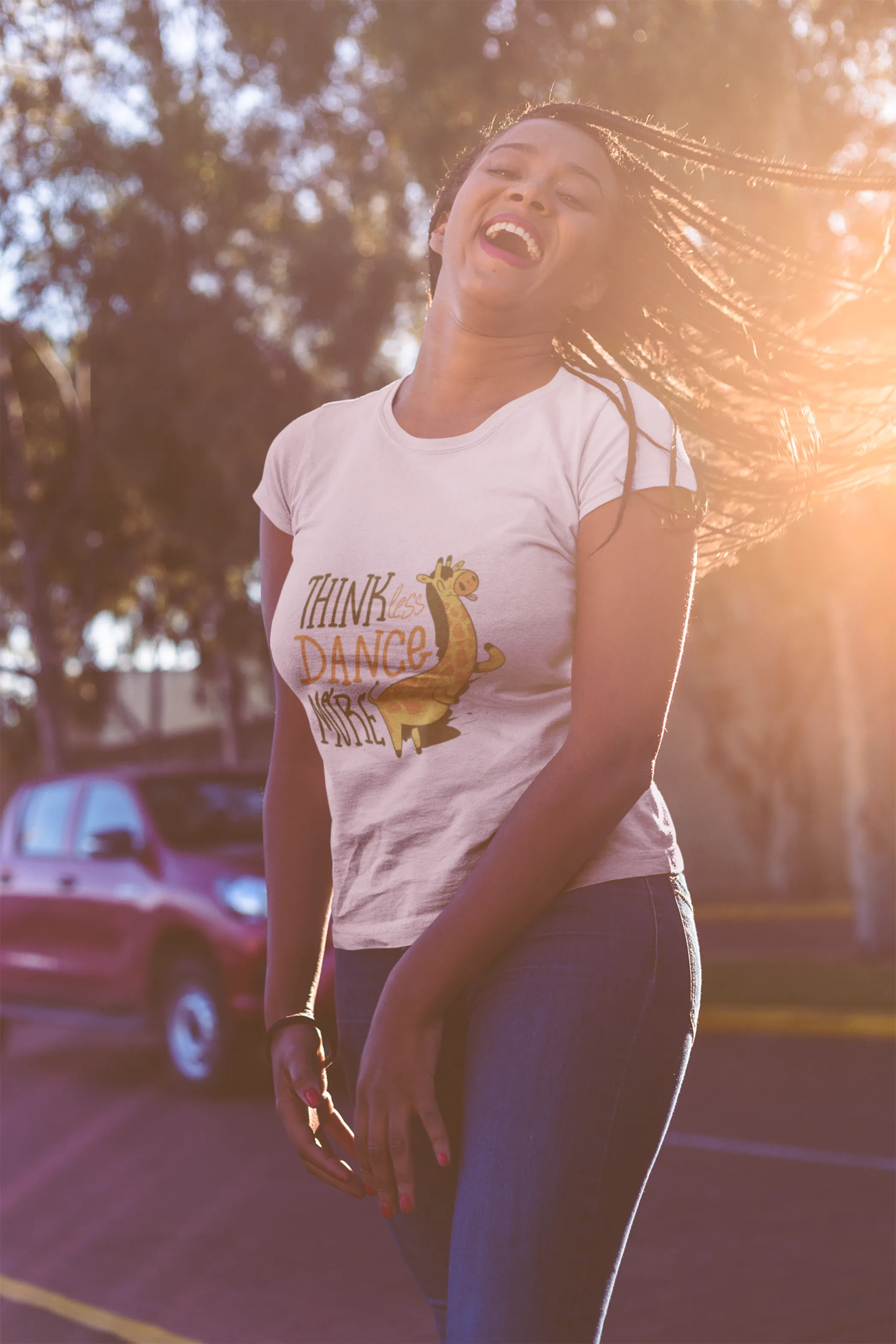 Think Less Dance More Printed Scoop Neck T-shirt for women