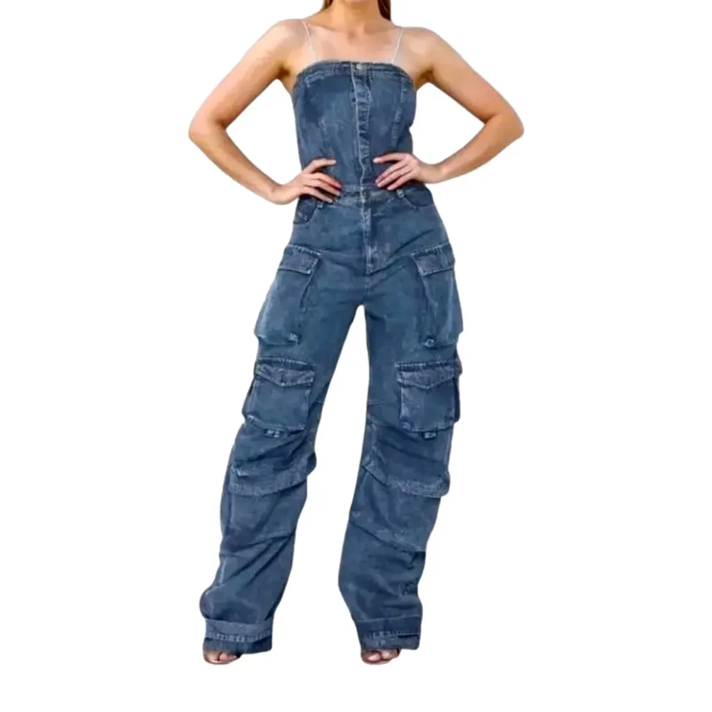Trendy fashionable roomy women's denim jumpsuit