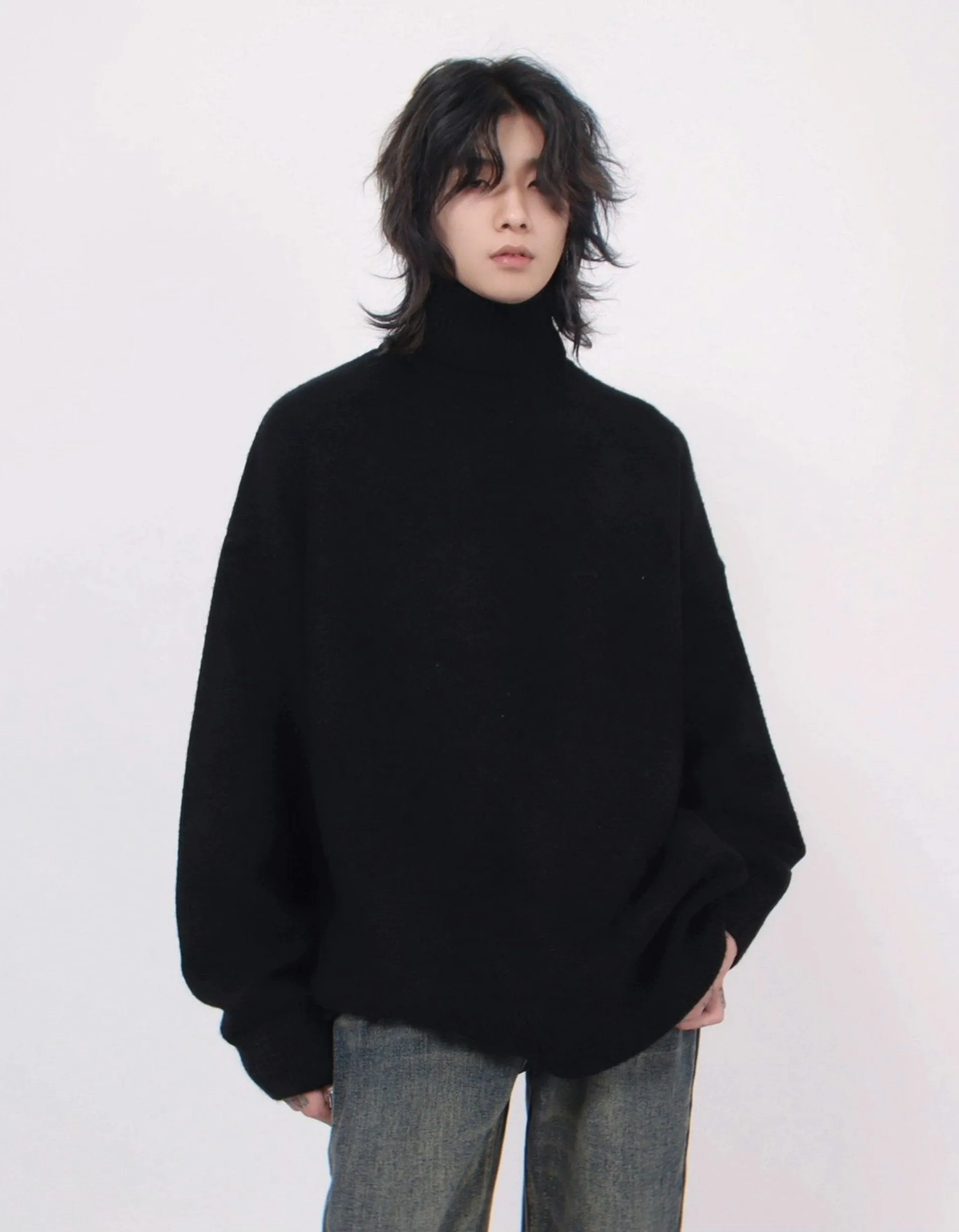 Turtleneck Drop Shoulder Oversized Sweater