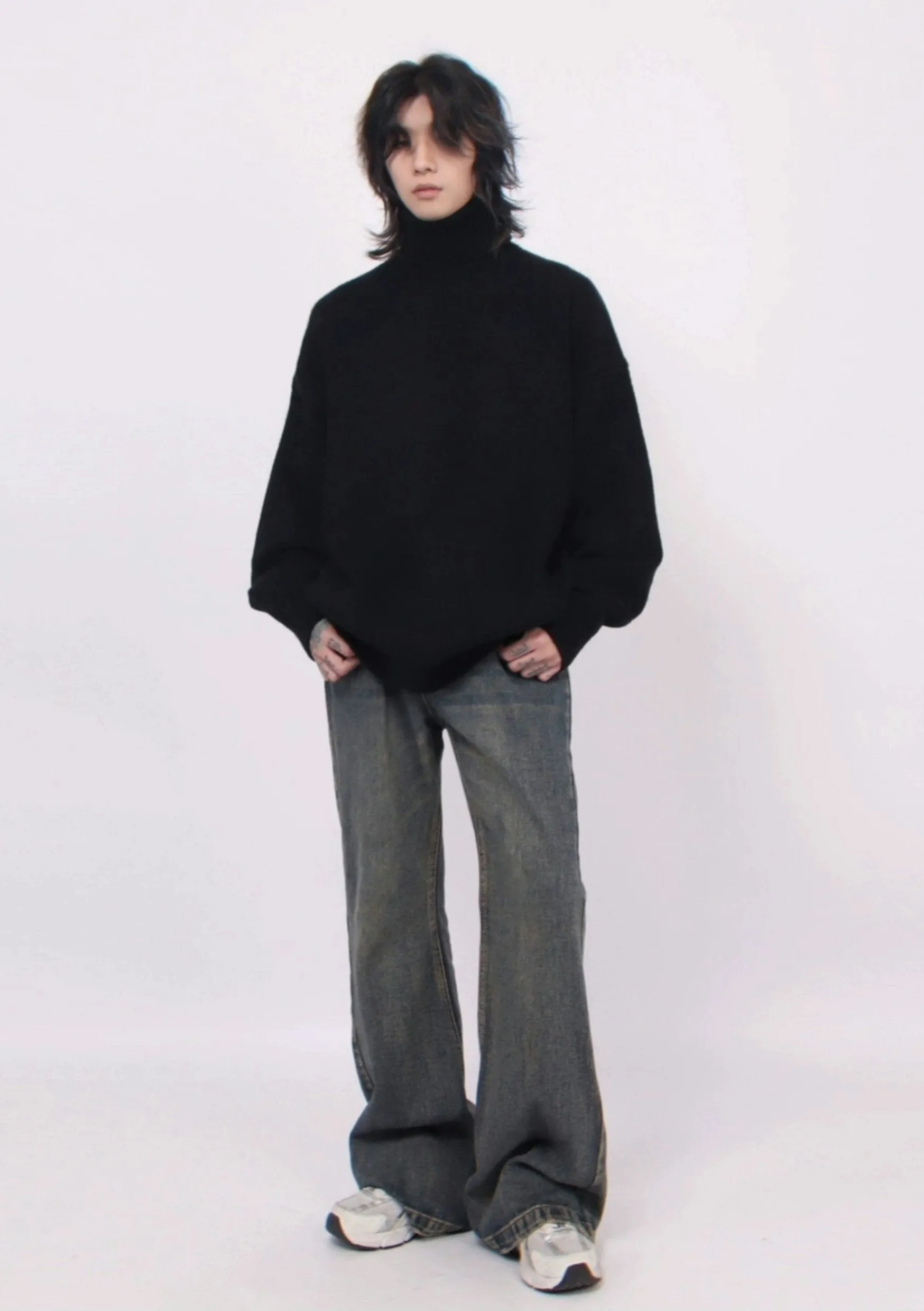 Turtleneck Drop Shoulder Oversized Sweater