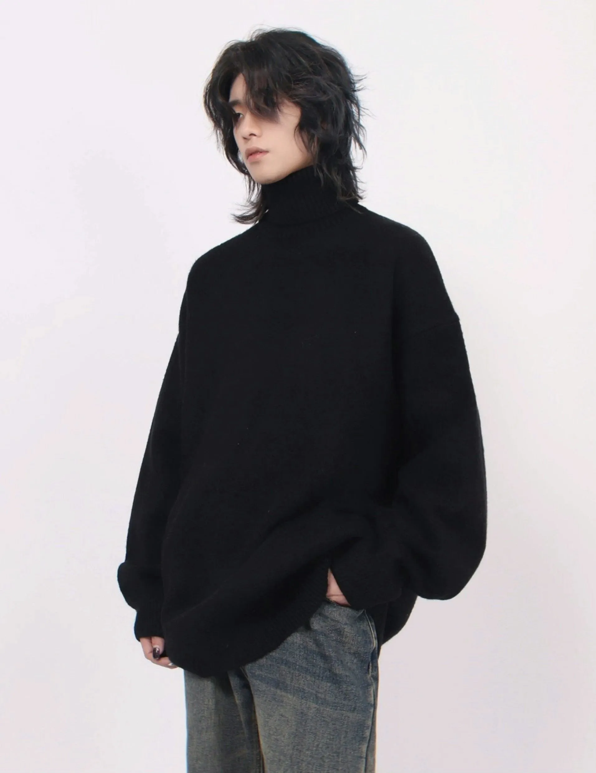 Turtleneck Drop Shoulder Oversized Sweater