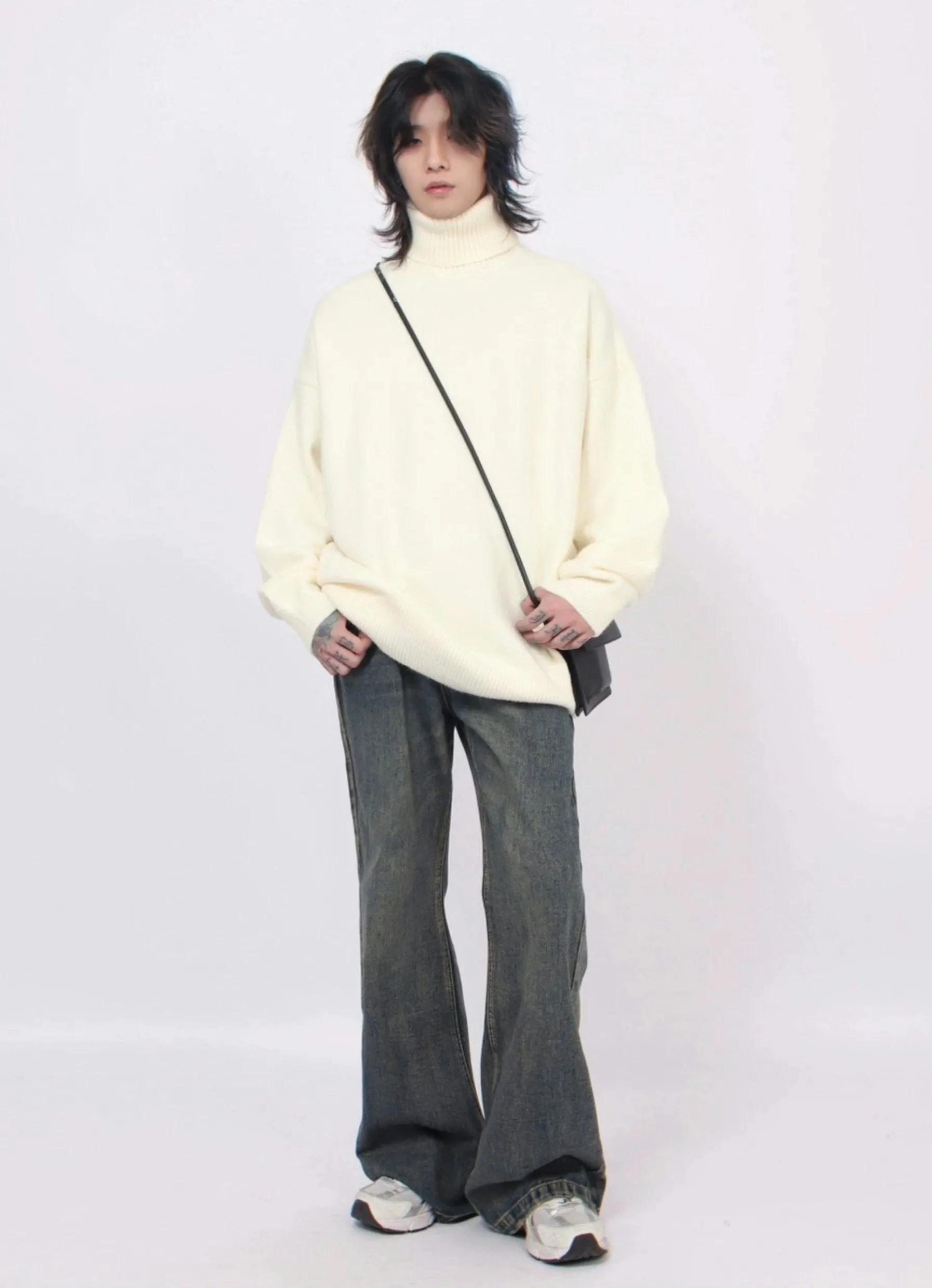 Turtleneck Drop Shoulder Oversized Sweater