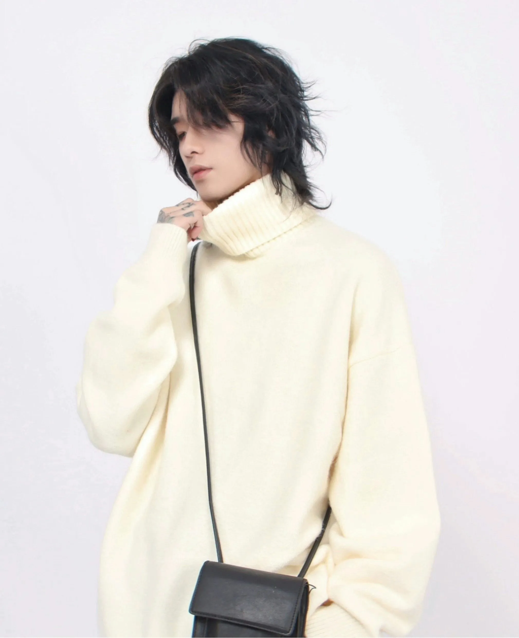 Turtleneck Drop Shoulder Oversized Sweater