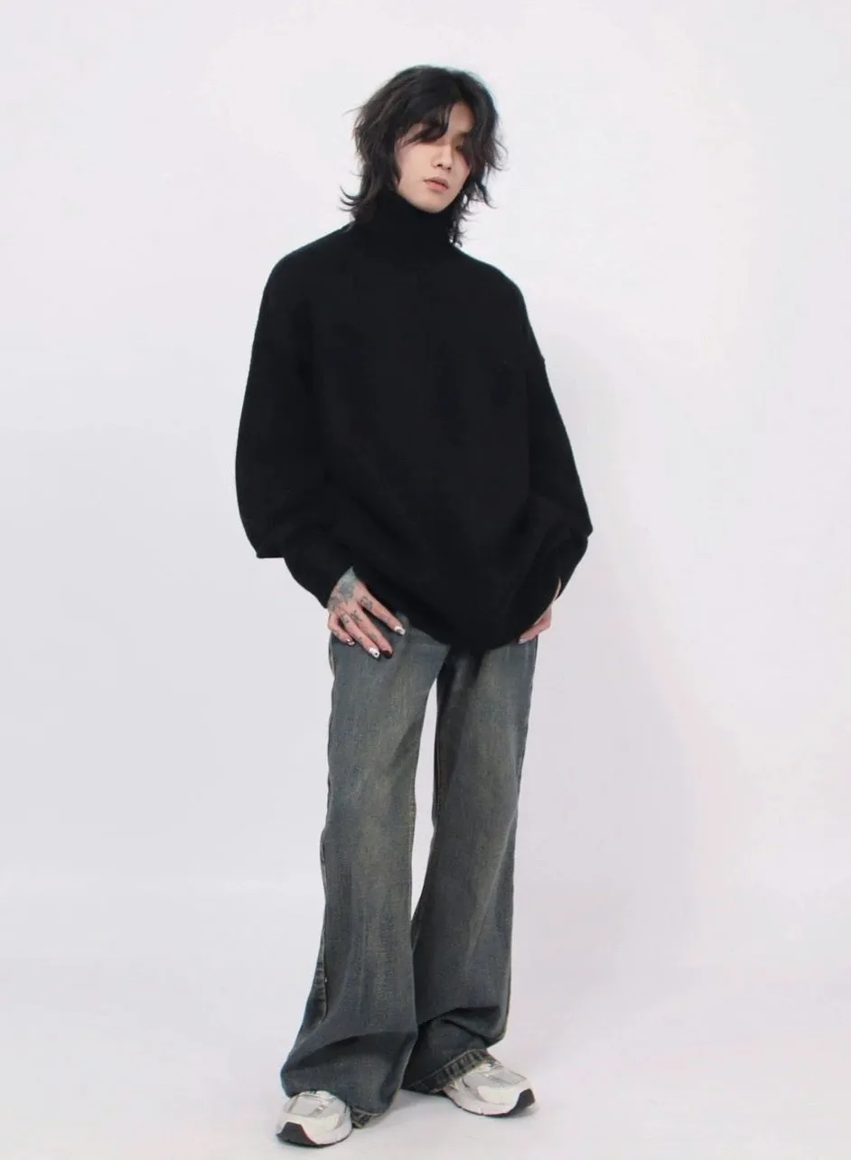 Turtleneck Drop Shoulder Oversized Sweater