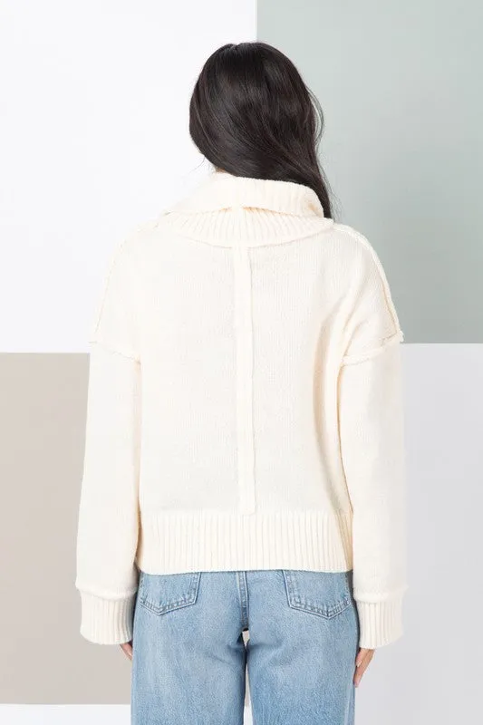Turtleneck Solid Cozy Sweater Top - Cream