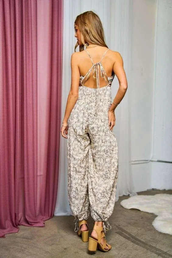 Women's Davi & Dani Mixed Print Criss Cross Harem Jumpsuit