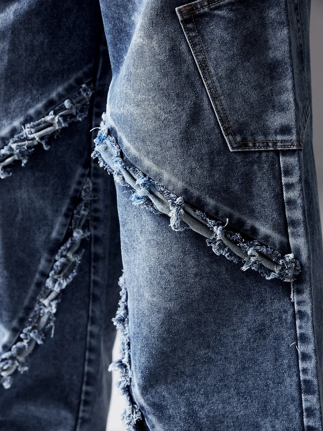 Women's Navy Blue Wide-Leg High-Rise Highly-Distressed Regular-Length Denim Jeans