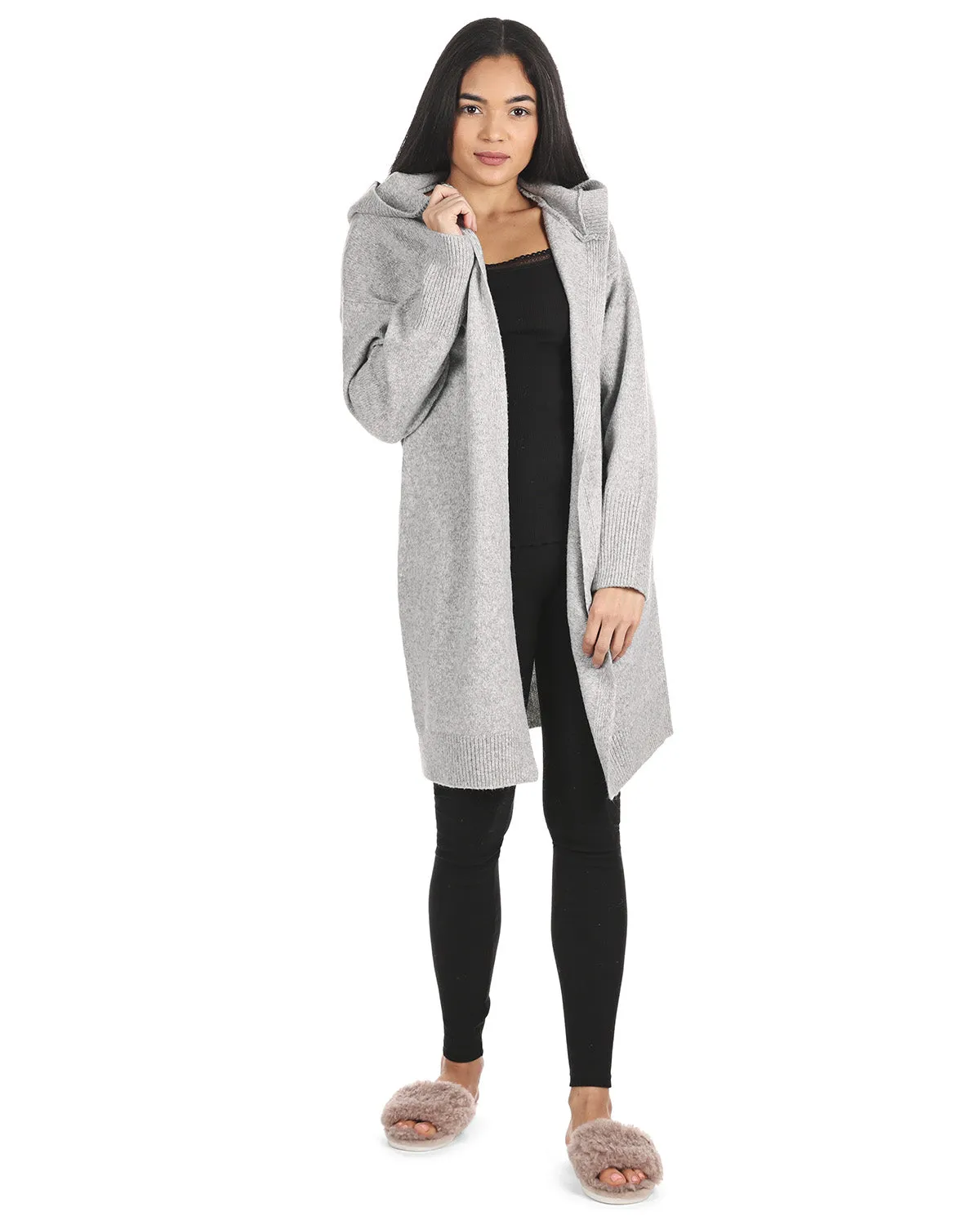 Women's Sweater Knit Hooded Open-Front Cardigan Sweater