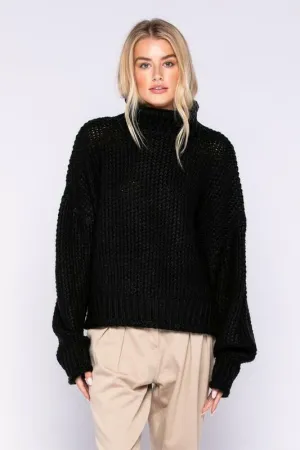 Yata Black Funnel Neck Knit Sweater