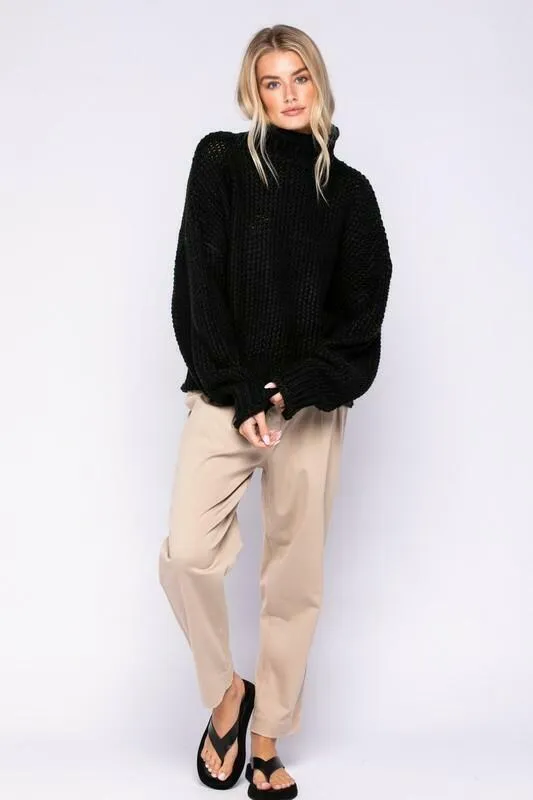 Yata Black Funnel Neck Knit Sweater
