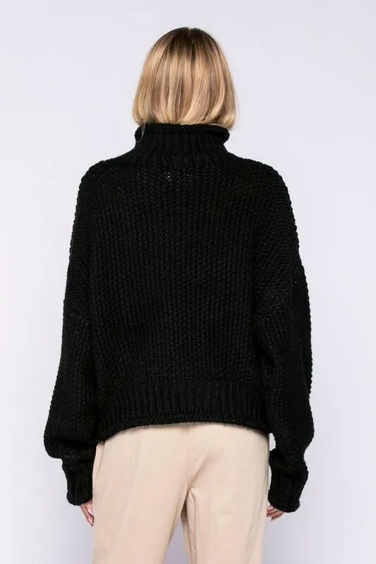 Yata Black Funnel Neck Knit Sweater