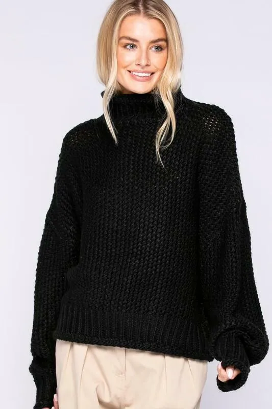 Yata Black Funnel Neck Knit Sweater