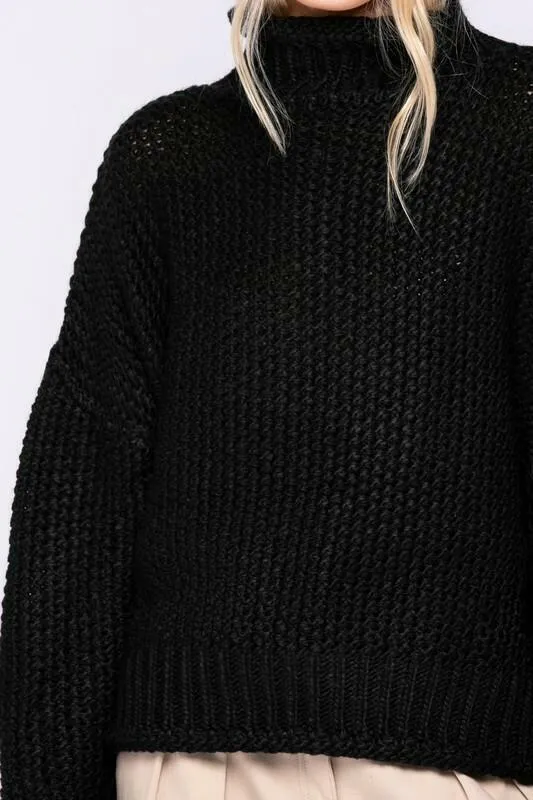 Yata Black Funnel Neck Knit Sweater