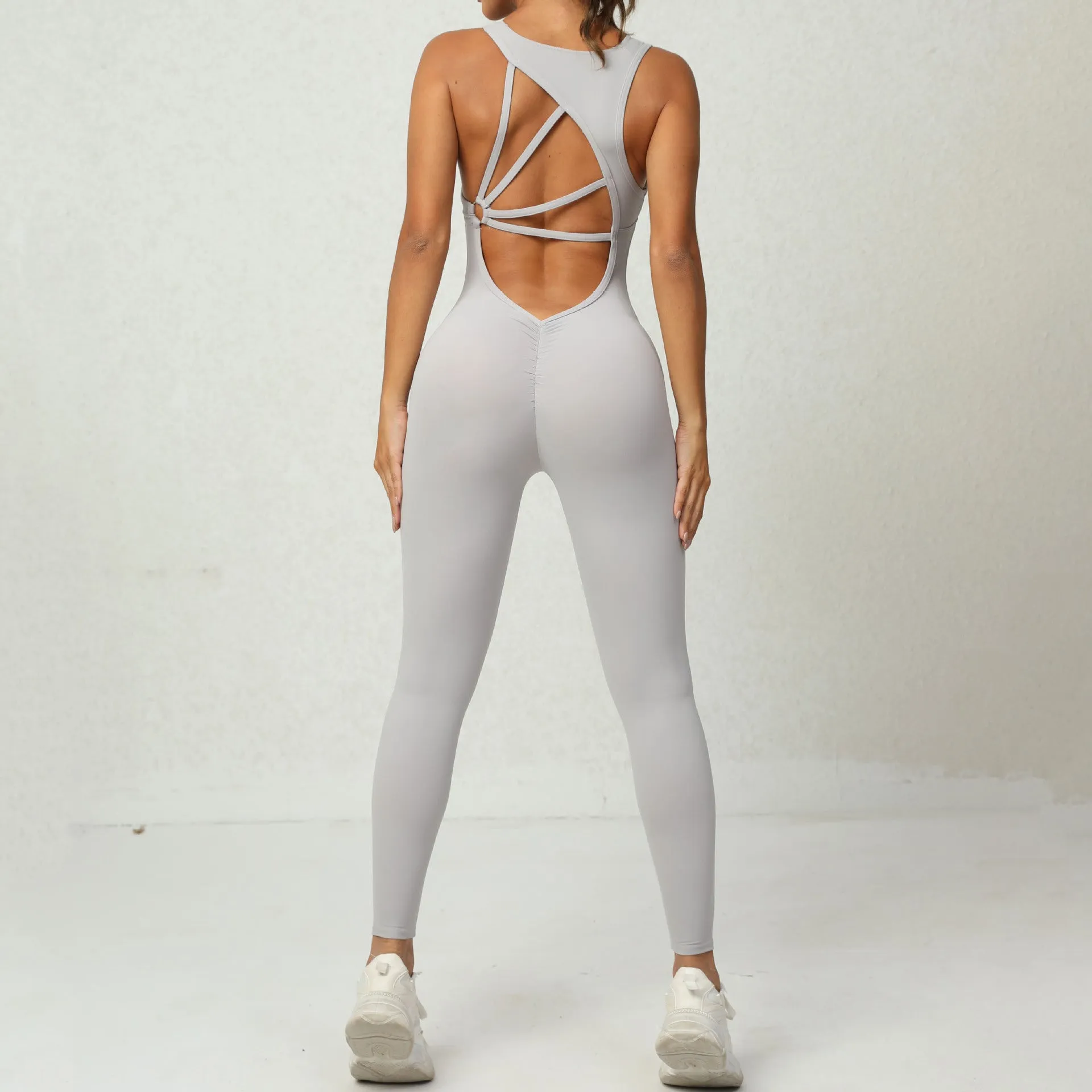 Yoga Jumpsuit V-shaped Back Design Sleeveless Fitness Running Sportswear