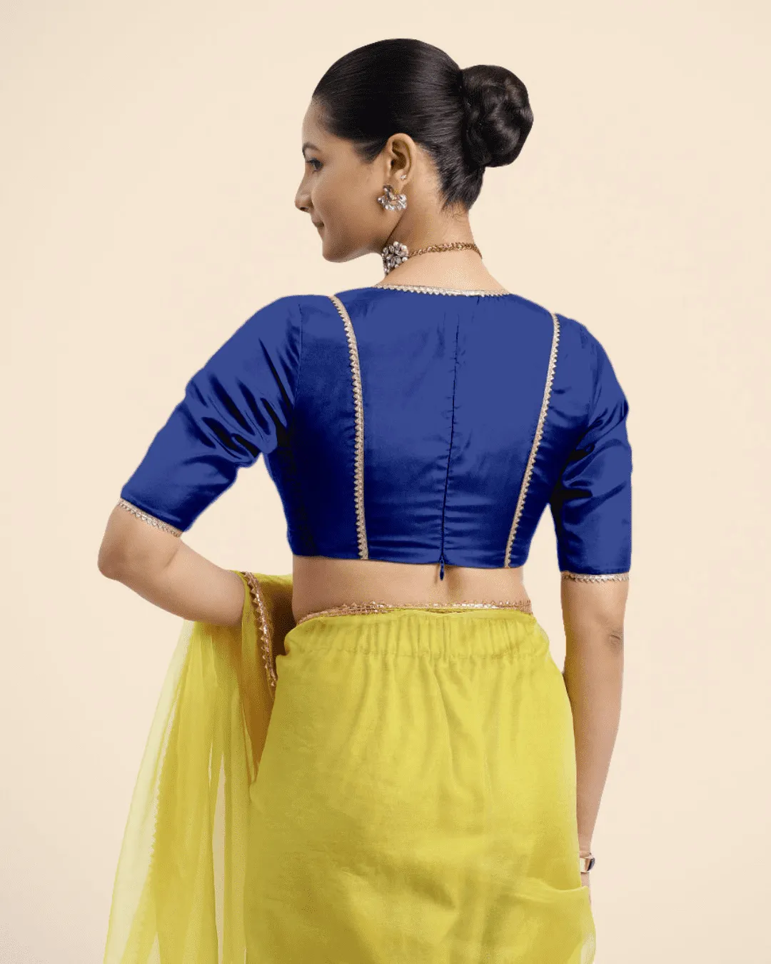 Zeenat x Tyohaar | Cobalt Blue Saree Blouse w/ FlexiFit™ and Golden Gota Lace